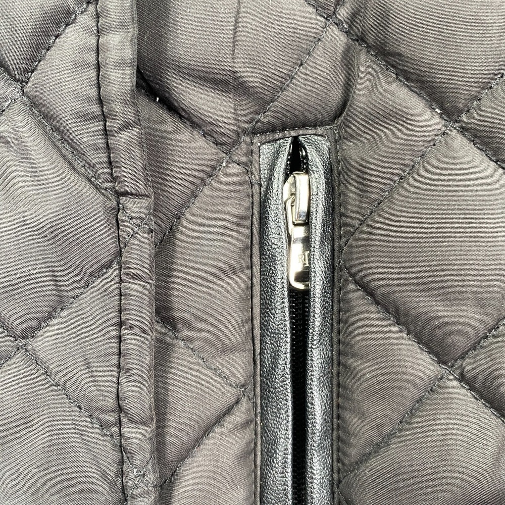 Lauren Ralph Lauren Quilted Jacket Women Size S Black Faux Leather Trim Snap - Picture 11 of 14